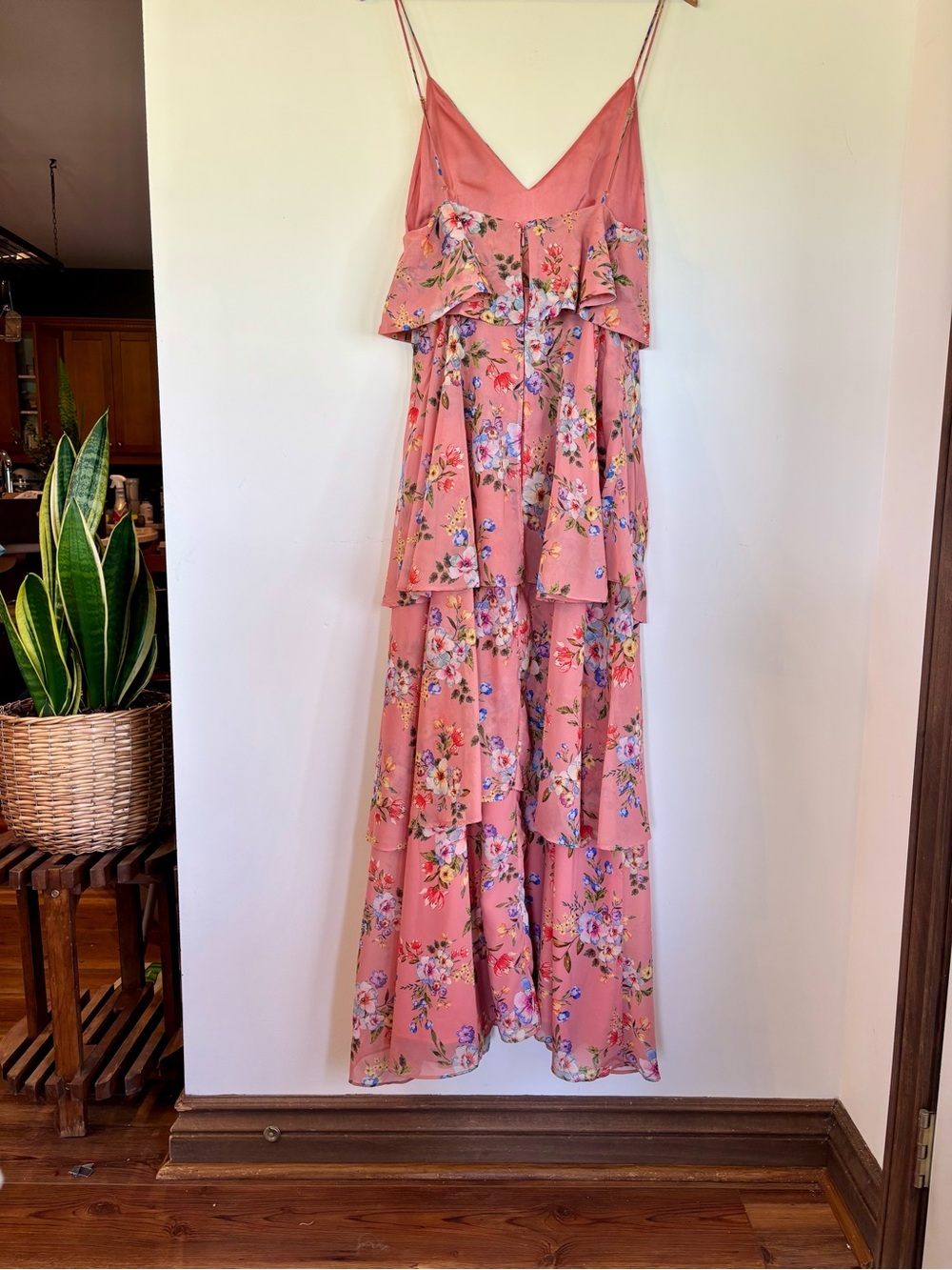 House of Harlow 1960 Pink Floral Tiered Slip Dress with Multicolor Blooms